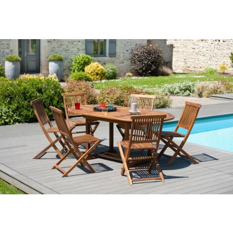 MAEVA - Ensemble de jardin bois teck huilé table 120180 cm 6 chaises