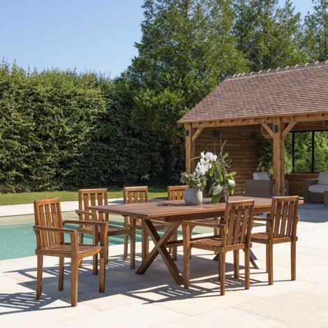MAEVA - Salon de jardin en bois de teck huilé 8/10 personnes