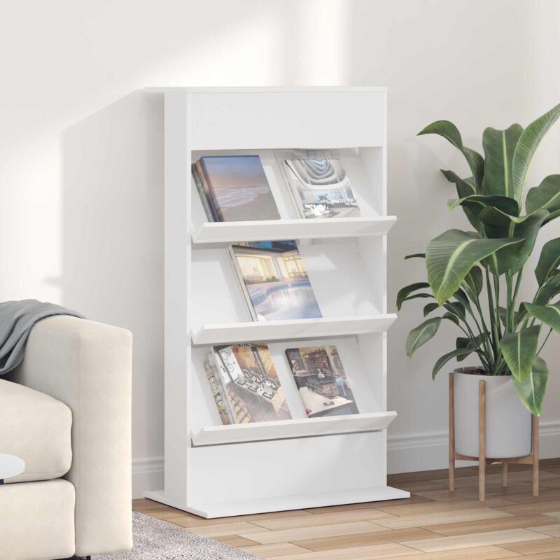Magazine Rack With Shelf White 70 X 41 X 126 Cm Engineered Wood Vidaxl