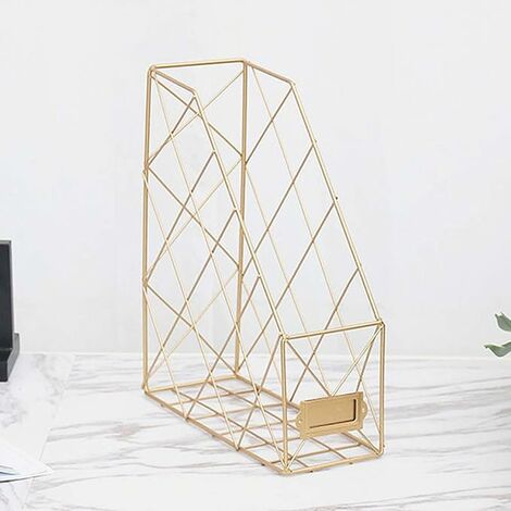 Magazine Rack with Label Rack, File Storage Rack, File Shelf, Books, Mail and Newspapers (Single Compartment, Gold) BF