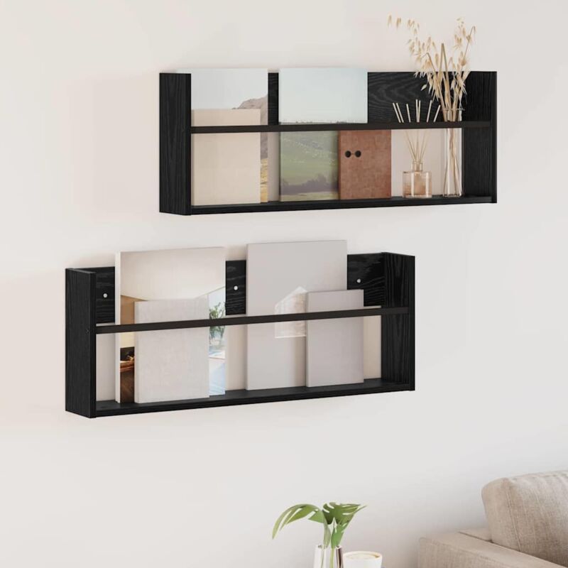 Magazine Rack 2 Pcs Black Oak 80 X 12 X 30 Cm Engineered Wood Vidaxl
