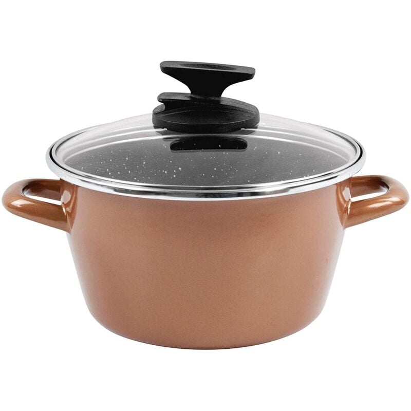 

COPPER olla 20 con tapa de vidrio, acero esmaltado vitrificado, en cobre, inducción y lavavajillas - Magefesa