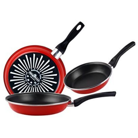 Magefesa Grana Set di padelle 18ø 20ø 24ø in Acciaio smaltato, con Antiaderente Originali Seat Rinforzato E Colore Rosso Esterno. Adatto A Tutti i Tipi di CUCINE, Inclusa Induzione