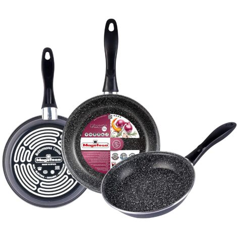 Magefesa K2 Gransasso Set 3 padelle 20/24/28 cm, acciaio vetrificato Esterno, Grigio, Antiaderente a bicapa, Effetto pietra, per tutti i tipi di cottura, speciale induzione. 50% Risparmio energetico