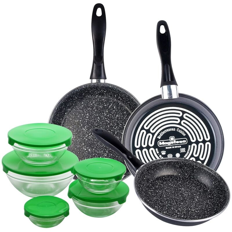 

Magefesa K2 GRANSASSO set de 3 sartenes redondas de Ø18/20 y 24, en acero esmaltado vitrificado, en gris, inducción y lavavajillas, y juego de 10