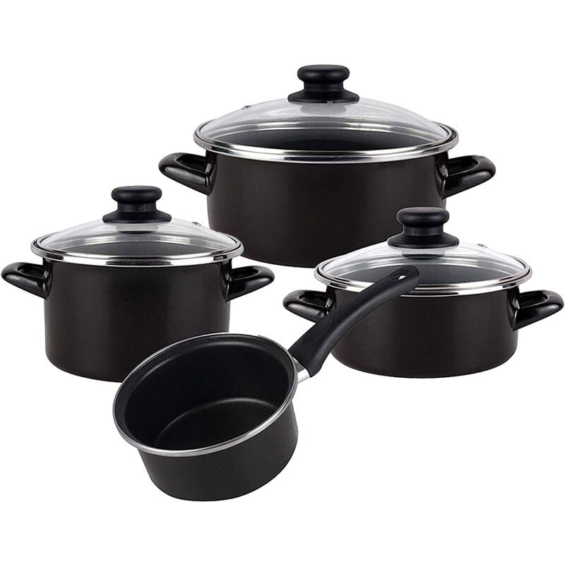 

Magefesa Kenia Negra - Batería de Cocina 7 piezas, acero vitrificado exterior negro. Antiadherente bicapa Reforzado. Apta para todo tipo de cocinas,