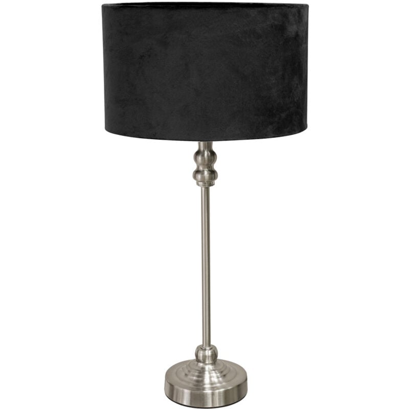 Maggie Brushed Silver Table Lamp with Small Black Drum Shade