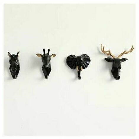 MAGIC 4 Piece Coat Hook Animal Hook Coat Rack Key Ring Wall Shelf (Black