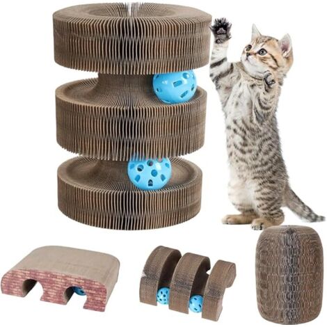 Magic Organs Katzenkratzer: Katzenkratzer aus Karton mit Bällen, interaktives Spielzeug, faltbares Katzenspielzeug, Indoor-Spiele, Kratzübungen für Katzen
