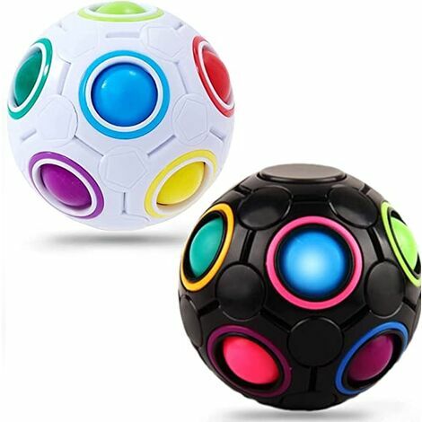 Magic Rainbow Gyroscope Ball ,2 Pack pop it balle anti-stress fidget toy,Magic Ball Puzzle Cube Pop Rainbow Jouets pour Adultes Stress Soulagement Enfants de L'éducation（Blanc+noir）