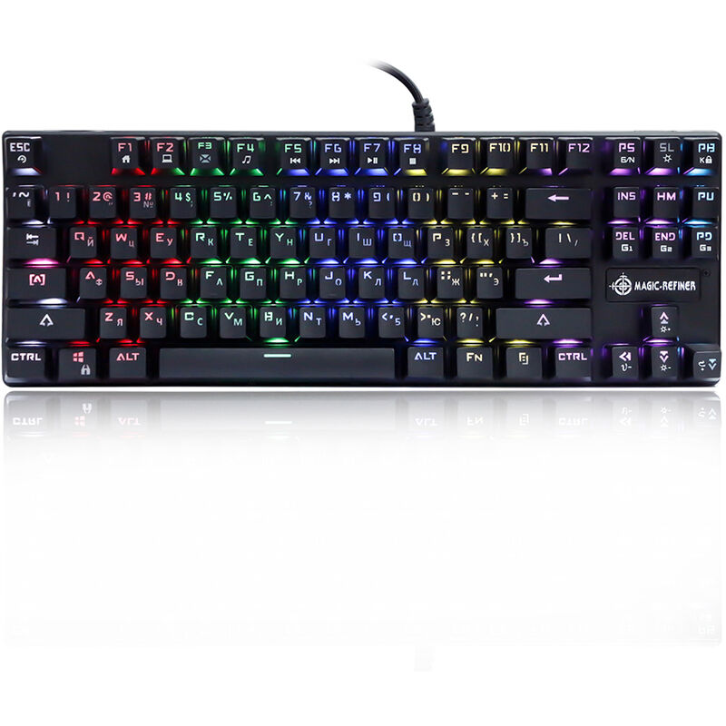 

Magic-Refiner 1506 Teclado mecanico para juegos con cable USB Interruptor azul claro mixto 87 teclas para gamer Office E-Sports version rusa, ruso