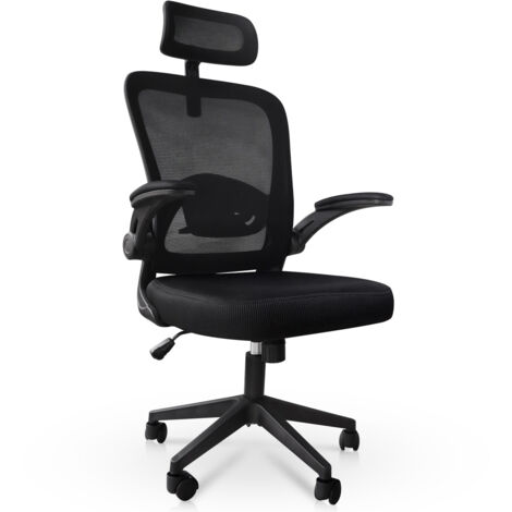 Magicfox – Chaise de bureau ergonomique ajustable avec appuie-tête 2D et accoudoirs réglables – Dossier inclinable 90-135° – Maille respirante – Noir
