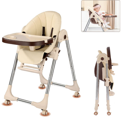 Magicfox – Chaise haute bébé évolutive pliable – Hauteur réglable 62-78 cm – Plateau repas amovible – 4 roues directionnelles – Confort optimal
