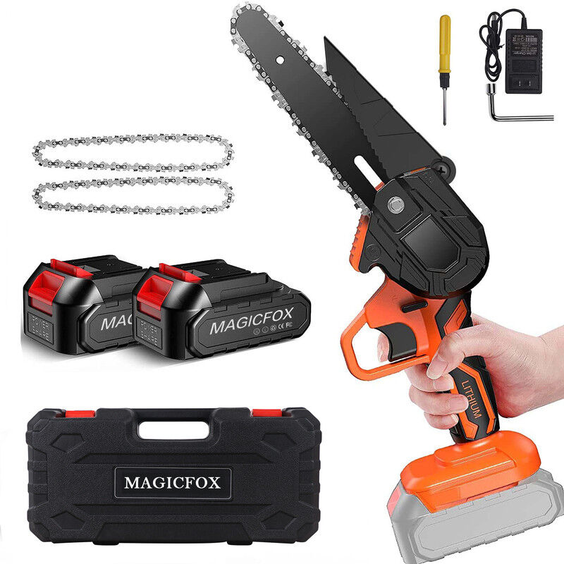 Magicfox - Tronçonneuse électrique Sans fil Rechargeable 4.0Ah, avec 2 Chaînes 6 pouces et 2 Batteries pour couper Branches et Bois