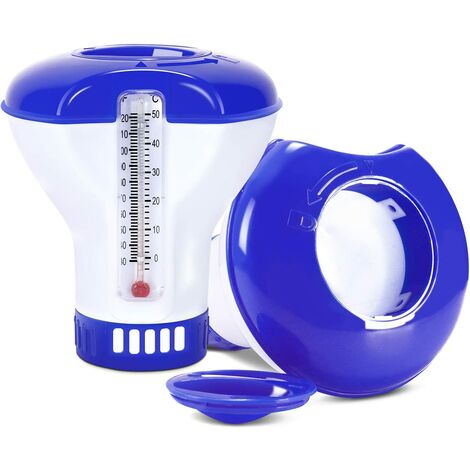 Magicfun Diffuseur de Chlore Flottant, 5 Centimètre Doseur Chlorinateur Piscine avec thermomètre et évent, Flotteur Distributeur Chlore pour Piscine, Bain à remous, Spa, 2Pcs