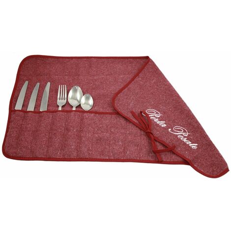 Magie di Casa Porta Posate in panno cm.35x62 ricamato - per 12 posate - imbustato a 1 - made in italy (BORDEAUX)