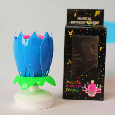Magie Rotation Musique Fleur De Lotus Bougie 14 Lits Pour La Décoration De Gâteau D'anniversaire Nouvelles Fleurs Colorées Joyeux Anniversaire Bougies Bleuautre