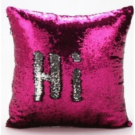 Magique Double couleur sirène paillettes taie d'oreiller voiture canapé coussin couvre 40x40cm (Rose argent)