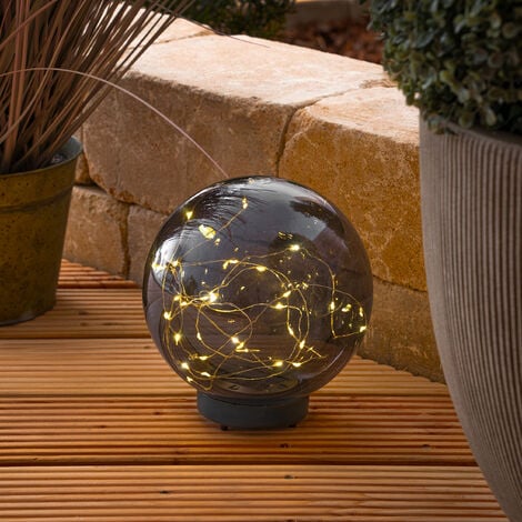 Magische Solarkugel Kyran mit 30 LEDs - Durchmesser 20 cm - angenehm warmweißes Licht 3000 K - rauchfarbener Kunststoff - Zauberkugel Solarleuchte Garten, esotec 102880
