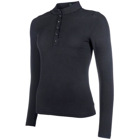Maglia tecnica per equitazione modello Livigno a manica lunga con bottoni frontali: XXL, nero