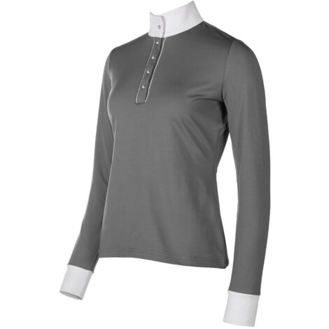 Maglietta da gara a manica lunga per donna modello Emilia con bottone simil madreperla: XS, bianco