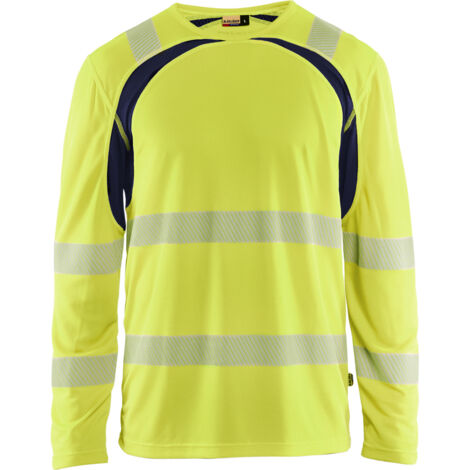 Maglietta da lavoro a maniche lunghe alta visibilità 3599 - Giallo/Blu navy M