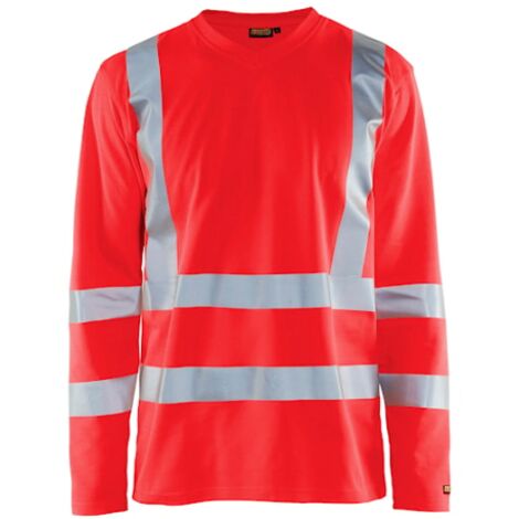 Maglietta da lavoro a maniche lunghe alta visibilità con scollo a V anti-UV 3381 - Rosso fluorescente XL