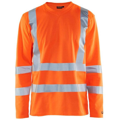 Maglietta da lavoro a maniche lunghe alta visibilità scollo a V anti-UV 3381 - Arancione fluorescente XXXL