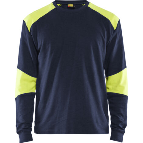 Maglietta da lavoro a maniche lunghe antincendio intrinseca 3457 - Navy/Giallo fluorescente XXXL