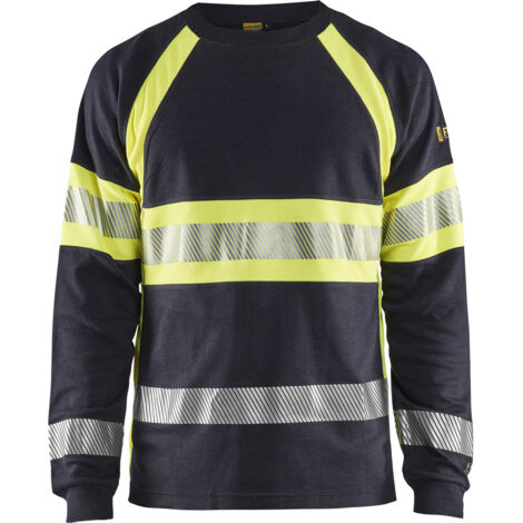 Maglietta da lavoro a maniche lunghe ignifuga intrinseca 3484 - Blu navy/Giallo fluorescente XL
