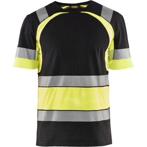 Maglietta da lavoro ad alta visibilità 3421 - Nero/Giallo fluorescente 4XL