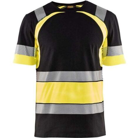 Maglietta da lavoro ad alta visibilità 3421 - Nero/Giallo fluorescente XL