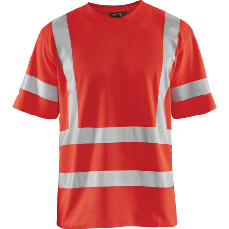 Maglietta da lavoro ad alta visibilità con colletto a V anti-UV 3380 - Rosso fluorescente XXXL
