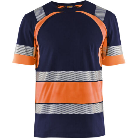 Maglietta da lavoro alta visibilità 3421 - Navy/Arancione fluorescente XS