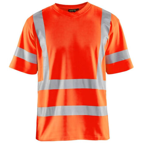 Maglietta da lavoro alta visibilità con collo a V anti-UV 3380 - Arancione fluorescente XL