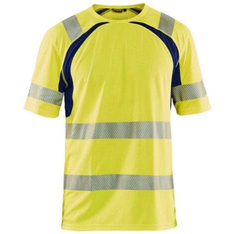 Maglietta da lavoro antiradiazioni UV ad alta visibilità 3397 - Giallo fluorescente/Navy 4XL
