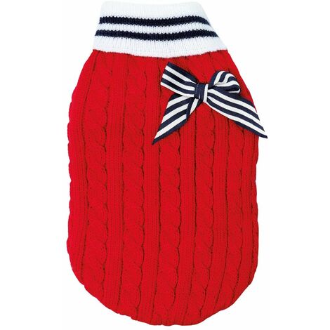 Maglioncino a collo alto decorazione a costa inglese modello Francesino per cani: XXXS lunghezza 20 cm - Blu/rosso/bianco