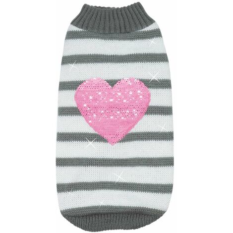 Maglioncino con cuore in pailletes modello Pullove per cani: XXXS - bianco/rosa