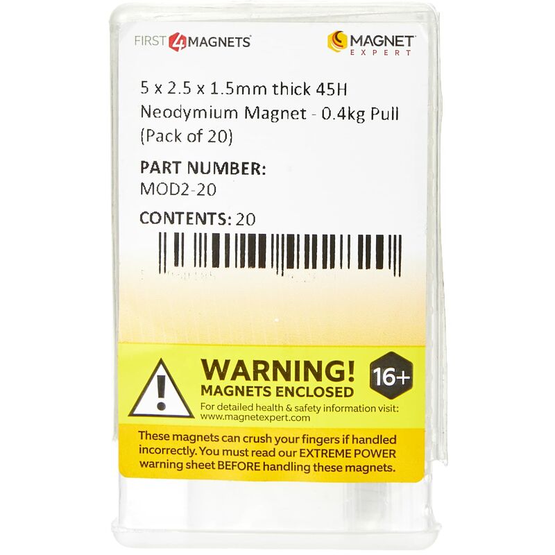 Image of Magnet Expert - Dischi magnetici al neodimio, 0.35 Kg, 5 x 2,5 x 1,5 mm, confezione da 20 pezzi