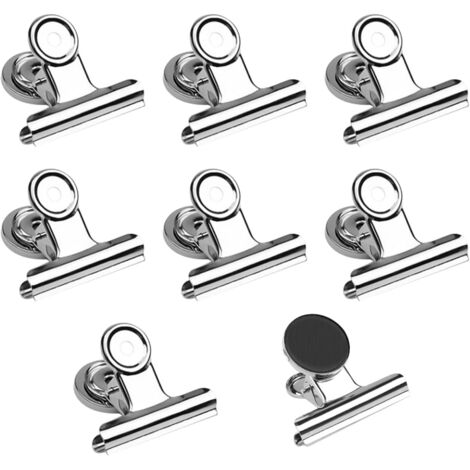 Magnet Frigo,  12 pcs 50 x 48mm Aimants Tableau Magnétique Argentés avec Aimant Puissant, Clips Magnétiques Ouverture Maximale 25mm, pour Bricolage、Réfrigérateur, Tableau Blanc