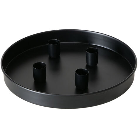 Magnet Kerzentablett für Stabkerzen 25 cm rund - schwarz - Metall Kerzenständer mit 4 magnetischen Haltern - Deko Tablett Festtags Advents Kerzen Ständer
