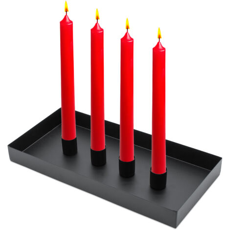 Magnet Kerzentablett für Stabkerzen 30 cm Rechteckiges - schwarz - Metall Kerzenständer mit 4 magnetischen Haltern - Deko Tablett Festtags Advents Kerzen Ständer