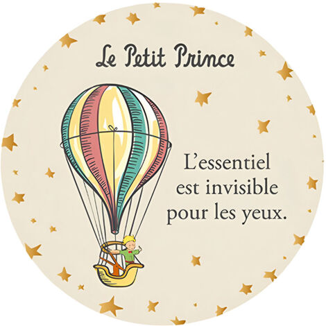 Magnet rond beige Le Petit Prince en montgolfière 5,5 cm