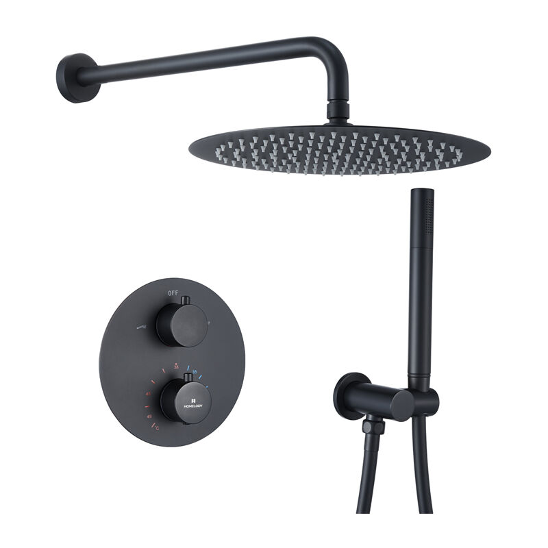 

Columna de ducha negra Conjunto de Ducha de lluvia con cabezal de ducha Sistema de barra ajustable Acabado negro HOMELODY