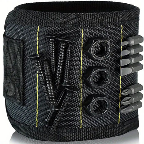 Magnetarmband, schwarz, 33 x 10 cm, 1 Stück, Kleberückseite, Klettverschluss, Werkzeug, Schraubendreher, Magnetarmband.