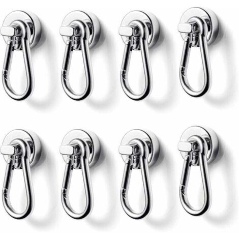 Magnethaken, XU, 20 mm starker Neodym-Magnethaken mit Karabiner, maximale Tragkraft 12 kg – für Büro, Lager, Grill, 8 Stück – KZQ