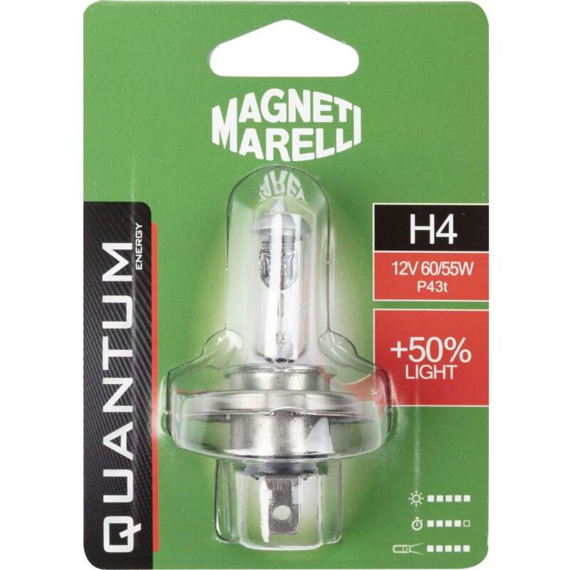Image of Magneti Marelli H4 lampadina singola auto +50% light 12V 60/55W attacco P43t