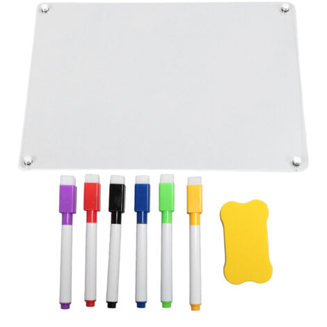 Magnetic Acrylic Dry Erase Board Transparent Fridge Note Board Refrigerator Memo Board with 6 Markers 1 Board Eraser