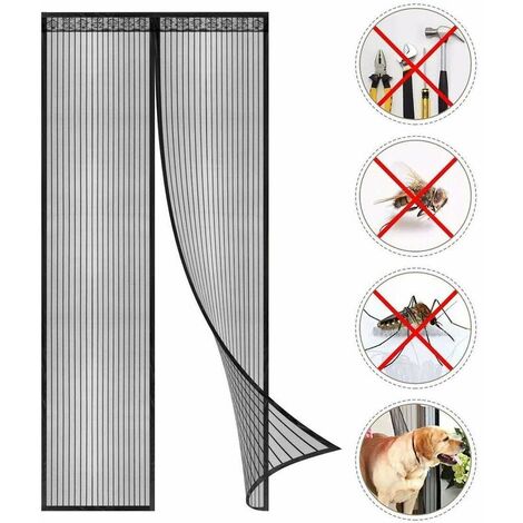 Magnetic Closure Mosquito Net - Self-Closing Ultra Fine Mesh, Easy Tool-Free Installation (Black (New Style) - 80 x 210 cm