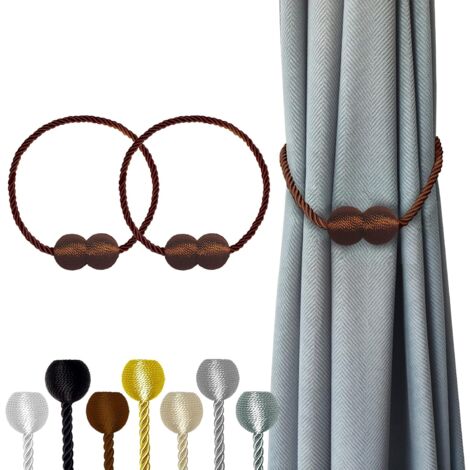 Magnetic Curtain Tiebacks Dark Brown 2pcs, Curtain Tiebacks Buckles Holdbacks Holders Hooks Clip for Home Bedroom Office Decorative Curtain
